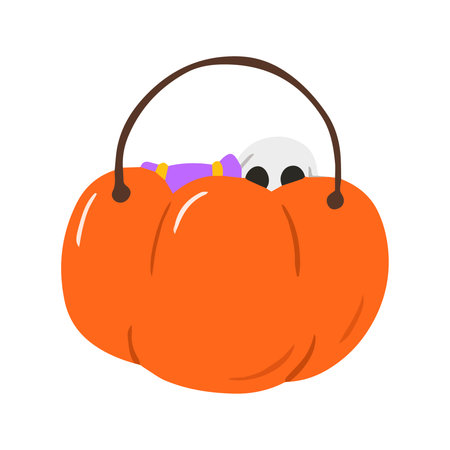 Pumpkin Basket with Treats for Halloweenの写真素材