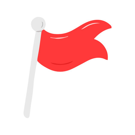 Waving Red Flag on a White Poleの写真素材