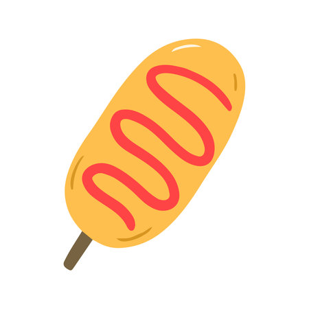 Fun Street Food Corn Dog with Ketchup Toppingの写真素材