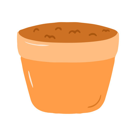 Orange Clay Flower Pot Filled with Rich Soilの写真素材