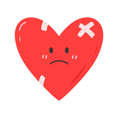 Sad Injured Heart with Bandages Broken Love Emotionの写真素材