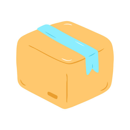 Closed Cardboard Delivery Box With Blue Tapeの写真素材