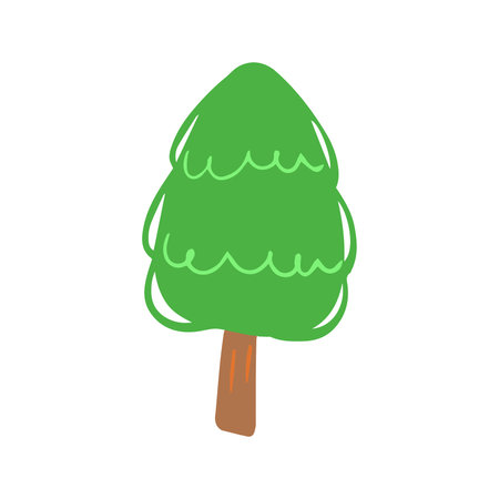 Green Coniferous Pine Tree Illustration Simple Stylized Shapeの写真素材