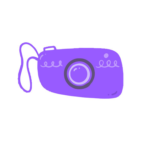 Hand-Drawn Purple Toy Camera Illustration on Strap
