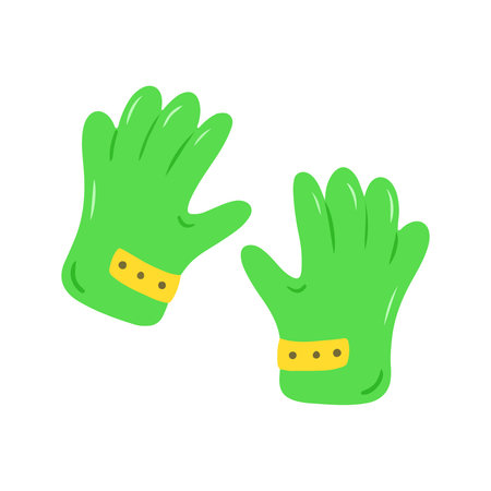 Bright Green Gardening Gloves with Yellow Strapの写真素材