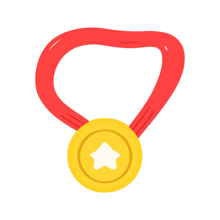 Gold Star Medal Award With Red Ribbon In Cute Hand Drawn Styleの写真素材