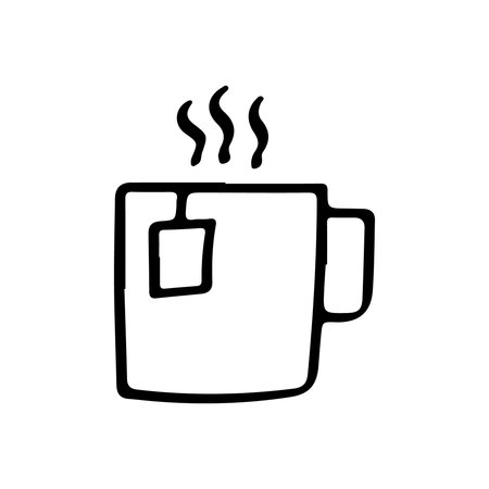 Hand drawn hot tea mug with tea bag doodleのイラスト素材