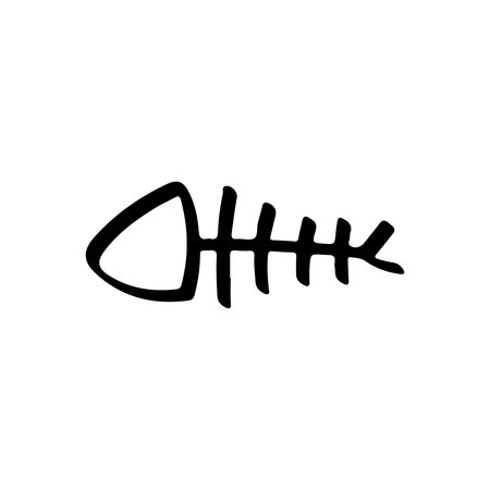 Fish bone skeleton outline hand drawn doodle