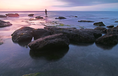 Beautiful sun set at Yeh Gangga beach.の写真素材
