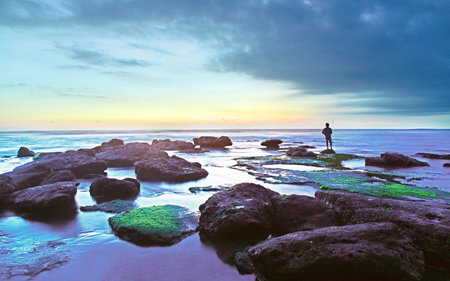 Beautiful sun set at Yeh Gangga beach.の写真素材