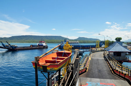 Gilimanuk,Indonesia-February 06,2015: Situation of Gilimanuk harbour with the activities of the...