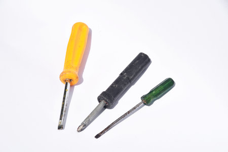 Tree types of screw driver in tree color on white backgroundの写真素材