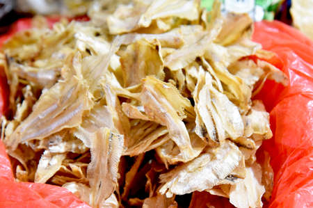 Dry salty fish selling on the traditional market