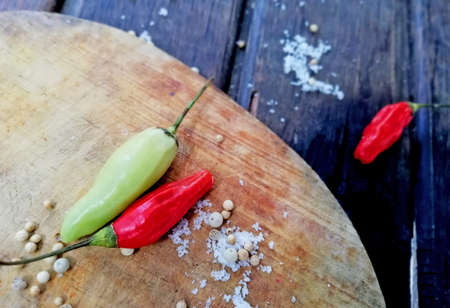 Chili pepper placed on the wooden table