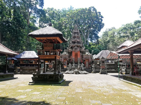 Pura Dalem in the middle of monkey forest at Ubud village in Bali, Indonesiaの写真素材
