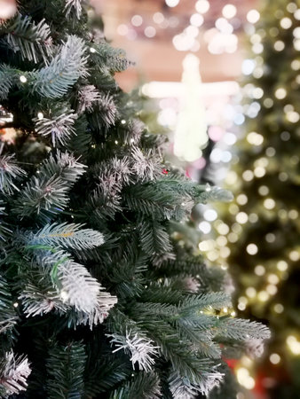 Christmas tree with bokeh background. Christmas and New Year concept.の写真素材