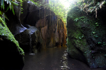 Krisik Waterfall at Bangli regency of Bali, with beautiful nature landscape surroundingsの写真素材