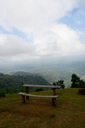 "Lahangan Sweet" view point, at Karangasem regency of Bali, with mountain and hills landscape surroundingsの写真素材