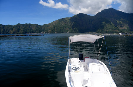Lake Batur at Kintamani village,with mountain view,during nice weatherの写真素材