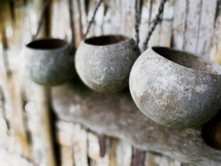 Traditional Balinese glass, from coconut shell materialの写真素材