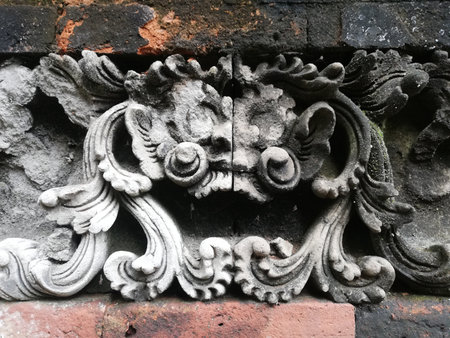 Traditional Balinese temple reliefs, in old conditionの写真素材