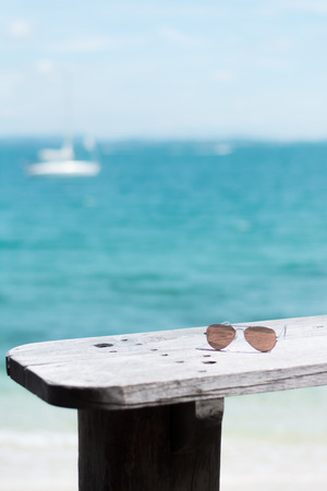 Sunglasses on beach vacationの写真素材