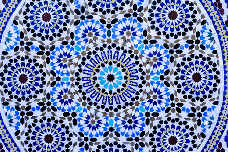 Moroccan style handmade dedicated abstract blue mosaic in round shape for backgroundの写真素材