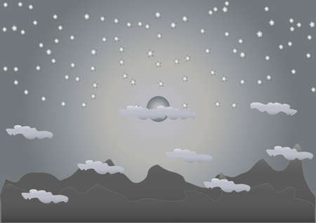 nocturnal landscape with stars and the mountainsのイラスト素材