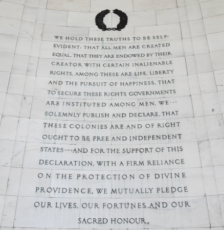 Inscription on the southwest quadrant of the Jefferson Memorial in Washington, DC.  Passages were selected from the "Declaration of Independence" drafted in 1776.の写真素材