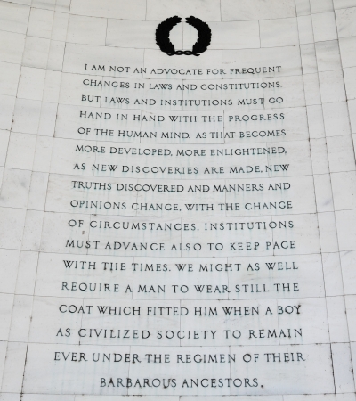 Inscription on the southeast quadrant of the Jefferson Memorial in Washington, DC.  Passages were selected from a letter written by Jefferson to Kercheval.の写真素材