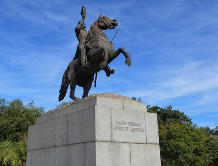 NEW ORLEANS - OCT 23: A statue of Major General Andrew Jackson on Oct 23, 2016 in New Orleans. This memorial is located in Jackson Square, situated along the Mississippi River.のeditorial素材