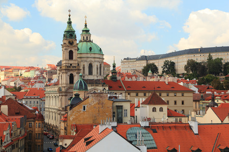 Westward view of Lesser Town (Malá Strana) and the Church of St. Nicholas from the Lesser Town Bridge Tower (Charles Bridge).の写真素材