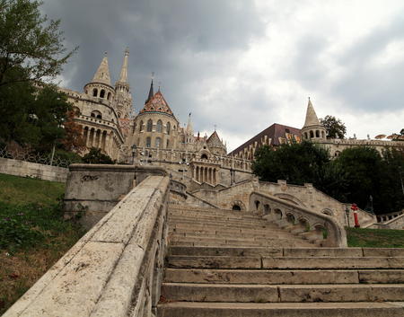 View of the eastern stairway entrance up to Fisherman's Bastion, Budapest, Hungary.の写真素材