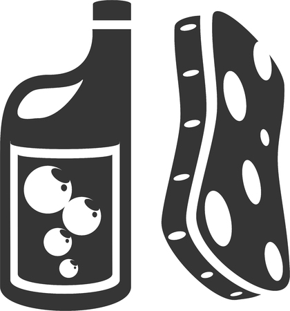 Soap Jug Cleaner - Gallon Sponge - Clean Supply. Gallon Plastic Cleaner with Bubbles Label and Lid Cap. Retro Spongy Wash Scrub Accessory. Floor, Car, Home, Office, Kitchen, Dishwasher, Housework, Shampoo, Sanitation Tools. Maintenance Sign Labelのイラスト素材