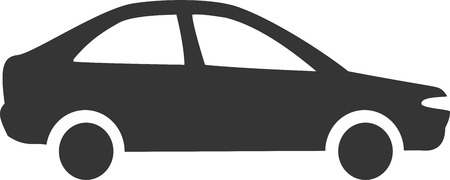 Simple Car - Sedan Silhouette. Sign or Element for Transportation, Vehicle Sales, Street / Road Travel Services and Accessories. Flat Minimal Icon Design for Auto, Ride, Taxi, Delivery, Rideshare, and Maintenance Repair Symbol or Label.のイラスト素材