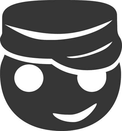Cargo Hat - Happy Face Smiling. Apparel Salesman Employee Emoticon / Emoji. Driver Enjoying Life. Edgy Fashion Cartoon. Sign or Label for Friendly Service or Employee Help / Assistance. Eyes, Mouth and Head / Headpiece as Shadow Silhouette.のイラスト素材