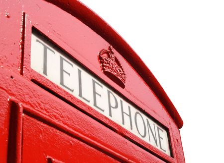 Close up of an old English red telephone box.の写真素材