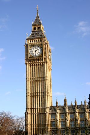 Big Ben, the clock tower of the Palace of Westminster.