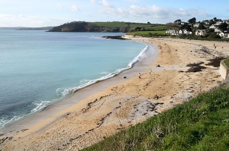 Looking at Gyllyngvase Beach, Falmouth, Cornwall.
