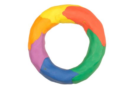 A doughnut shaped ring of colourful plasticine.の写真素材