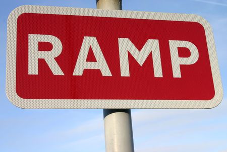 Red ramp road sign.の写真素材