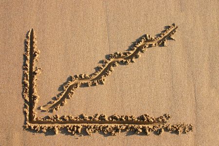 A profit chart drawn in the sand.の写真素材