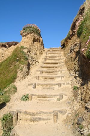 The steps up from the beach at Gwithian Towans, Cornwall.