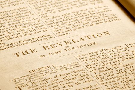 Revelations in an antique bible printed in 1882.の写真素材