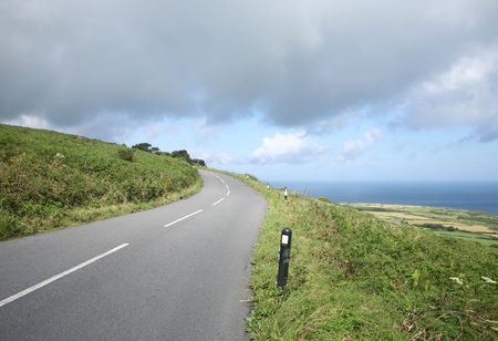 A country road, the B3306, in Penwith, Cornwall, UKの写真素材
