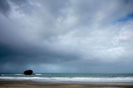 Storm clouds gathering over the sea in Portreath.の写真素材