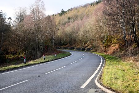 The A470 in passes through woodland Doldowlod, Wales.の写真素材