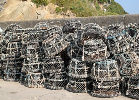 Lots of lobster pots in Cornwall, UKの写真素材