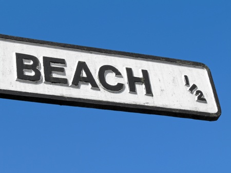 Old English signpost to the beach.の写真素材