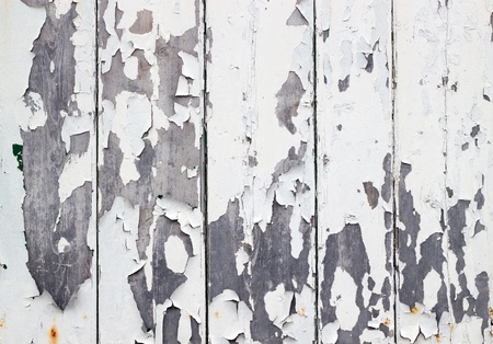 White flaky paint on a old weathered wooden fence.の写真素材